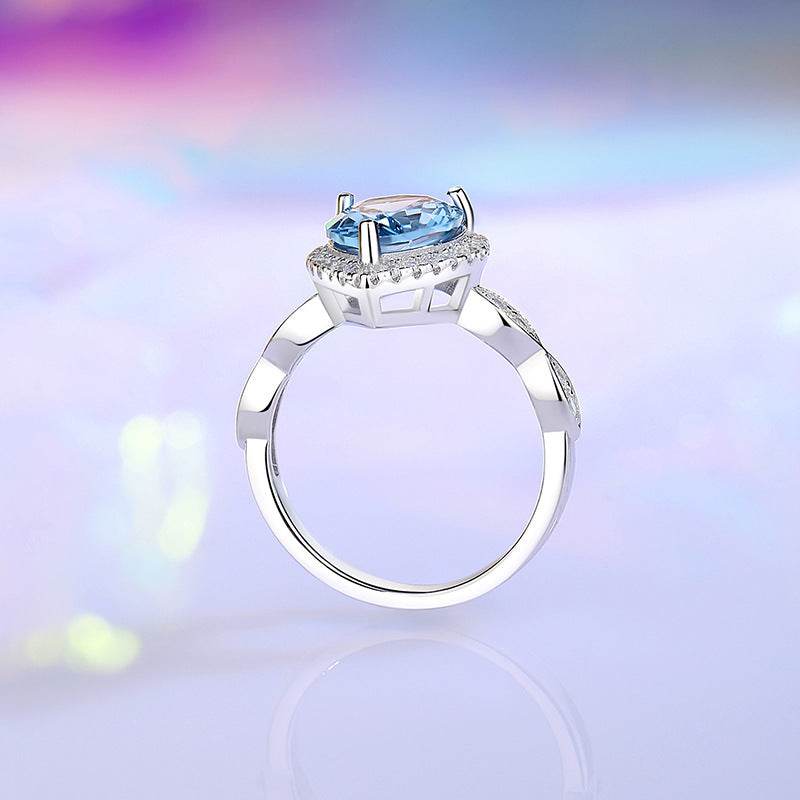 S925 Sterling Silver Colored Gems Ring - Ocean Blue & Red Accents - Buy Center