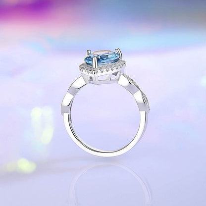 S925 Sterling Silver Colored Gems Ring - Ocean Blue & Red Accents - Buy Center