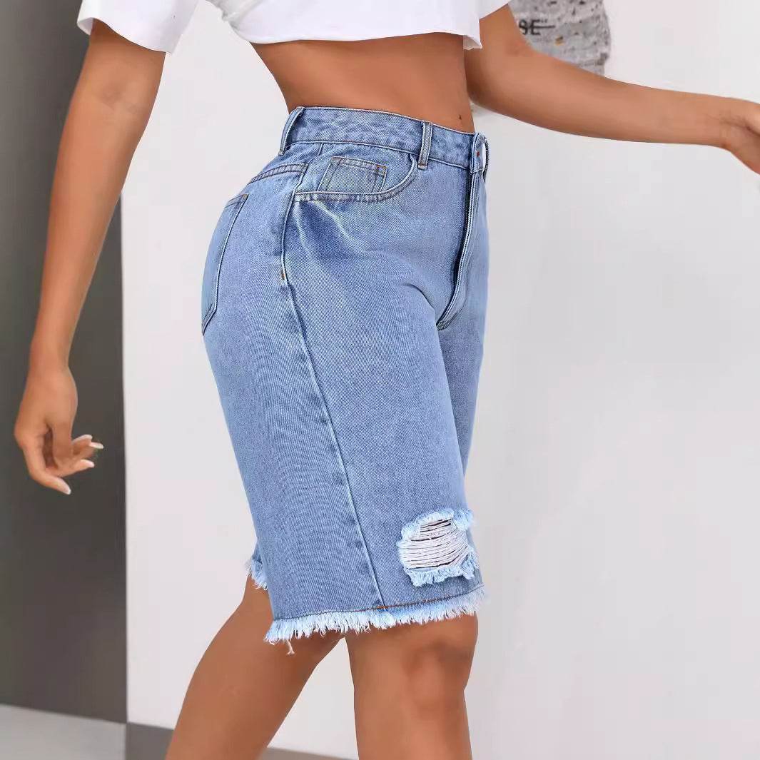 INS Casual Ripped Jeans Shorts - Trendy Loose Fit for Women 2025 - Buy Center