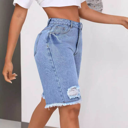 INS Casual Ripped Jeans Shorts - Trendy Loose Fit for Women 2025 - Buy Center