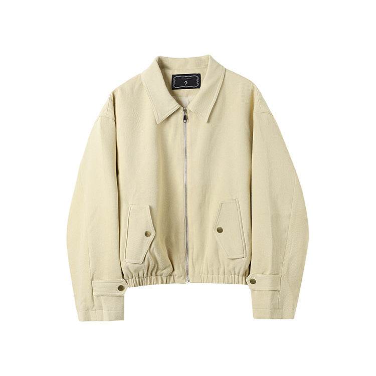 Casual Khaki Zipper Coat - Stylish Slimming Fit with Lapel Design - Buy Center