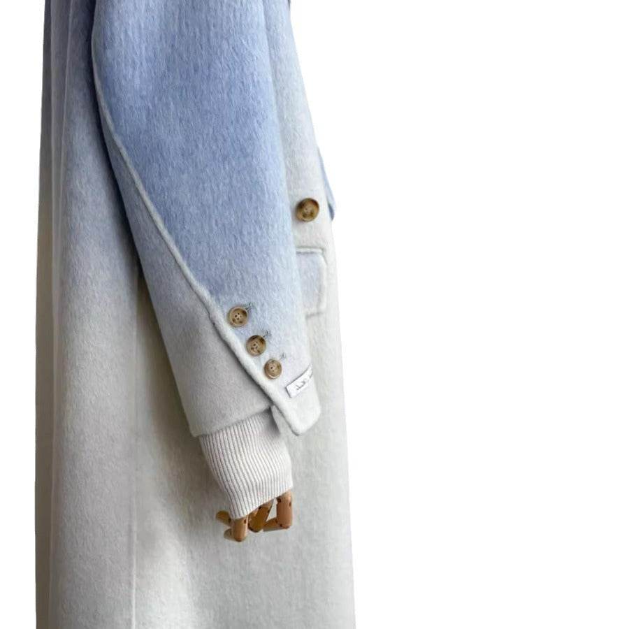 Elegant Blue Gradient Woolen Coat - Double-Faced, Stylish Commuter Design - Buy Center
