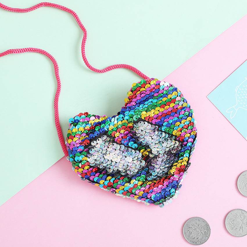 Heart-Shaped Sequined Purse Lanyard - Stylish Girls' Accessory for Gifts - Buy Center