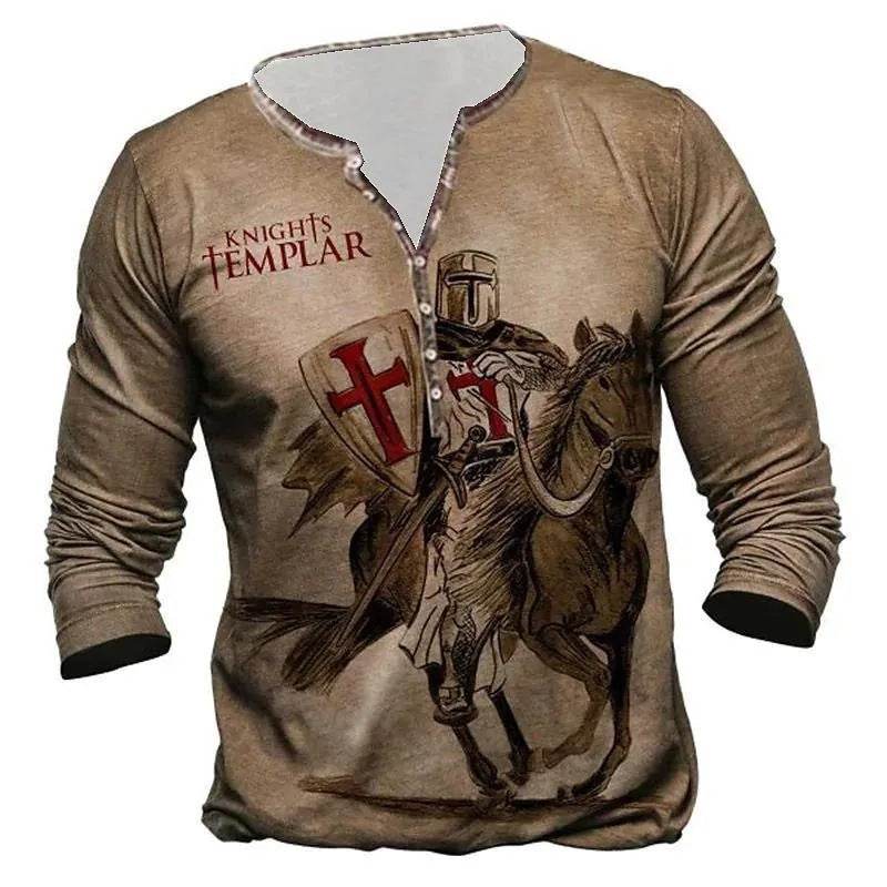Men's Long-Sleeved Medieval T-Shirt - Stylish European Digital Print 2025 - Buy Center