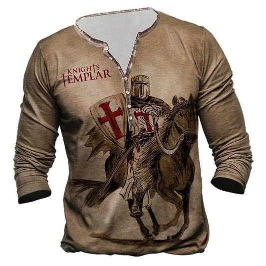 Men's Long-Sleeved Medieval T-Shirt - Stylish European Digital Print 2025 - Buy Center