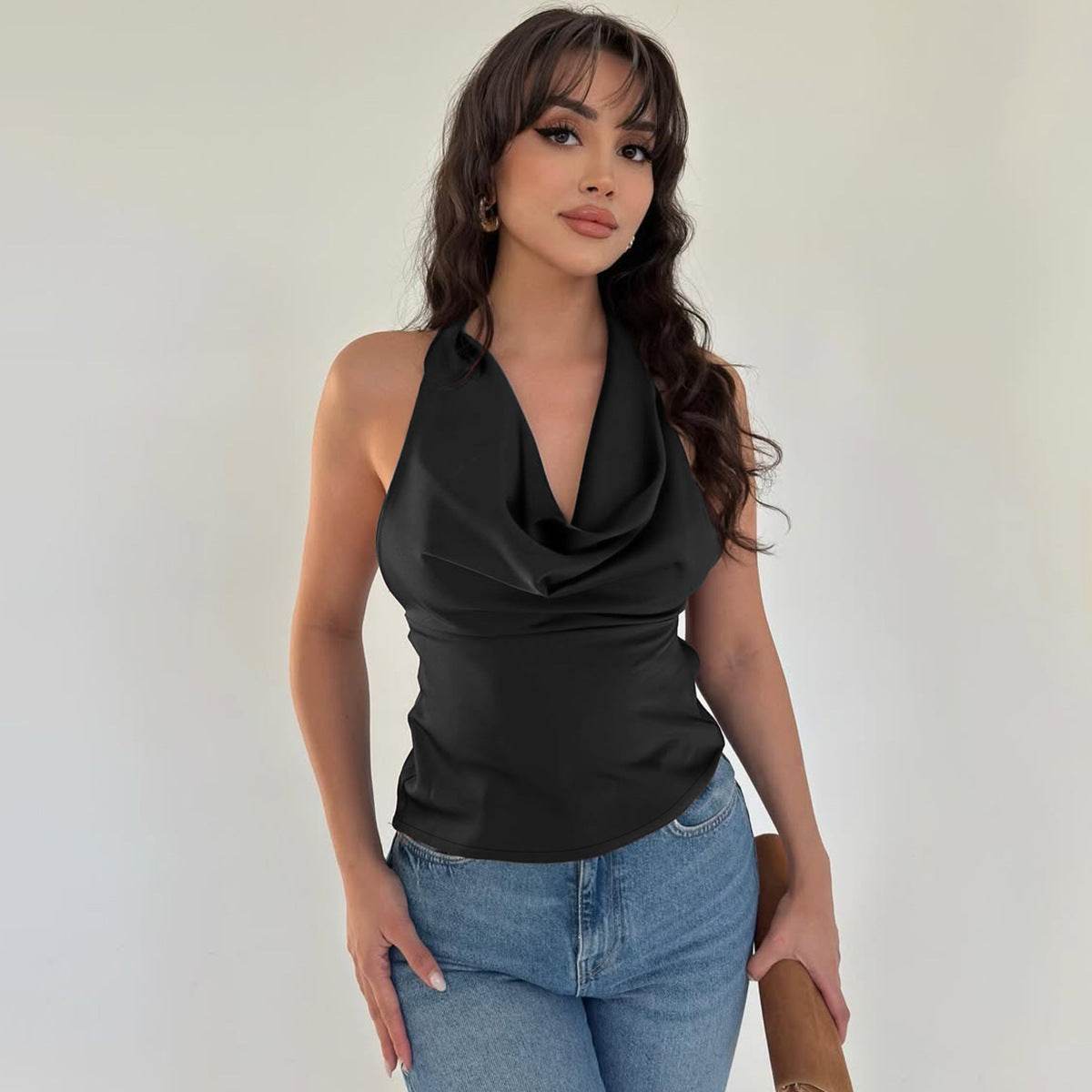 Buycenter Women's Halter Backless Top - Slim Fit Solid Color Vest - Buy Center