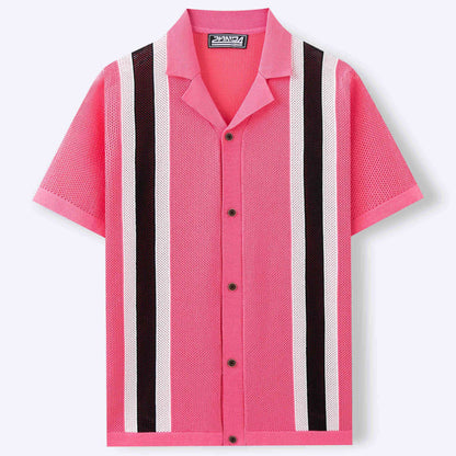 Men's Cuban Collar Knitted Cardigan - Casual Short Sleeve Tencel Style - Buy Center