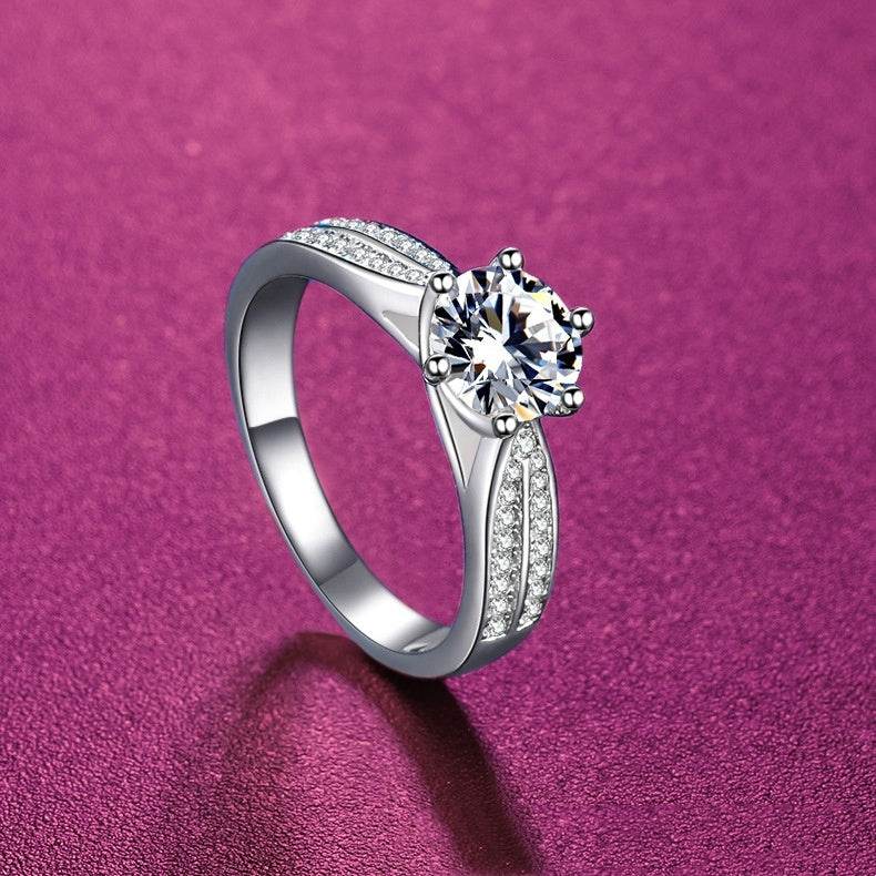 Buycenter 925 Silver Geometric Diamond Ring - Eight Hearts & Arrows Design - Buy Center