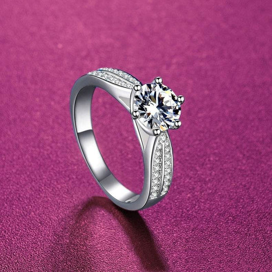 Buycenter 925 Silver Geometric Diamond Ring - Eight Hearts & Arrows Design - Buy Center