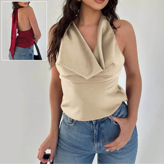 Buycenter Women's Halter Backless Top - Slim Fit Solid Color Vest - Buy Center