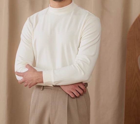 Buycenter Men's Warm Half High Neck - Elastic Commuting Top in Solid Colors - Buy Center