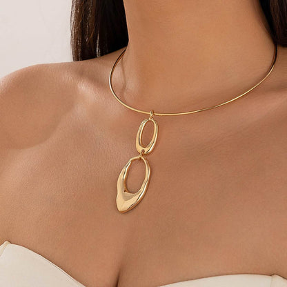 Geometric Metal Glossy Collar Necklace & Bracelet Set - Chic Fashion Statement - Buy Center