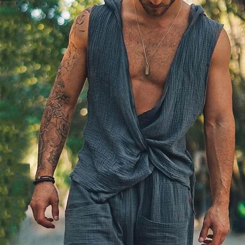 Men's Cotton Linen Two-Piece Set - Stylish Vest & Loose Pants for Summer - Buy Center