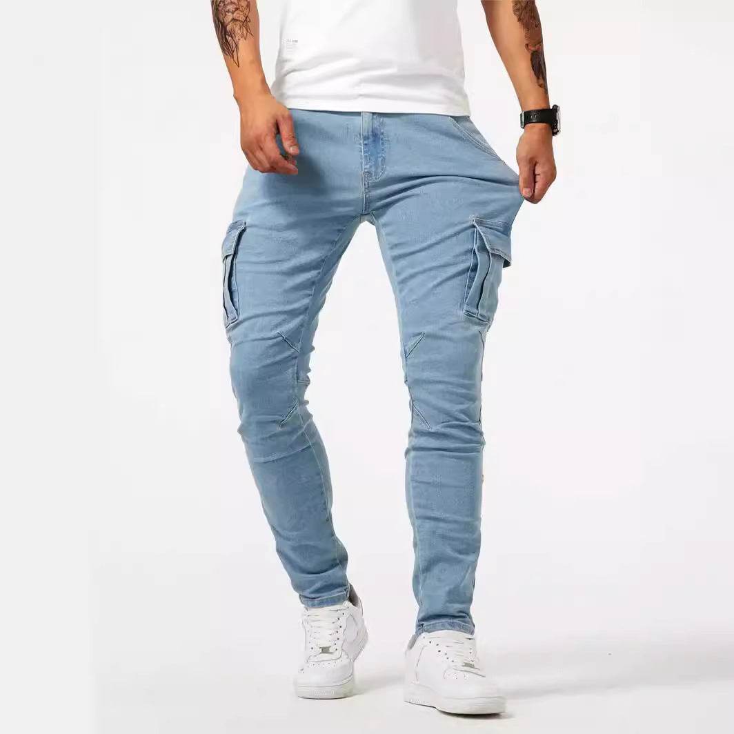 Men's Casual Multi-Bag Labor Protection Pants - Lightweight Cotton Denim - Buy Center