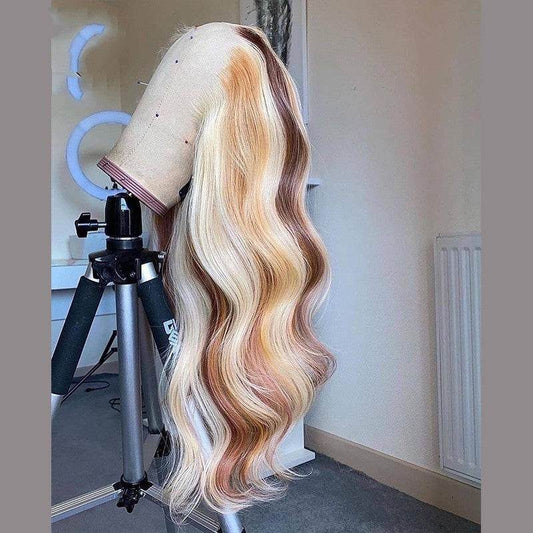 Nabeauty Brown Blonde Human Hair Wig - 22-28 Inch, Pre-Plucked Lace - Buy Center