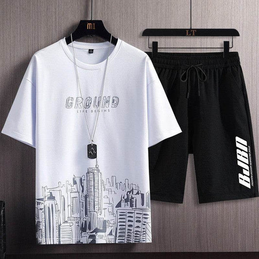 Buycenter Men's Geometric Print Set - Stylish T-Shirt & Shorts Combo - Buy Center