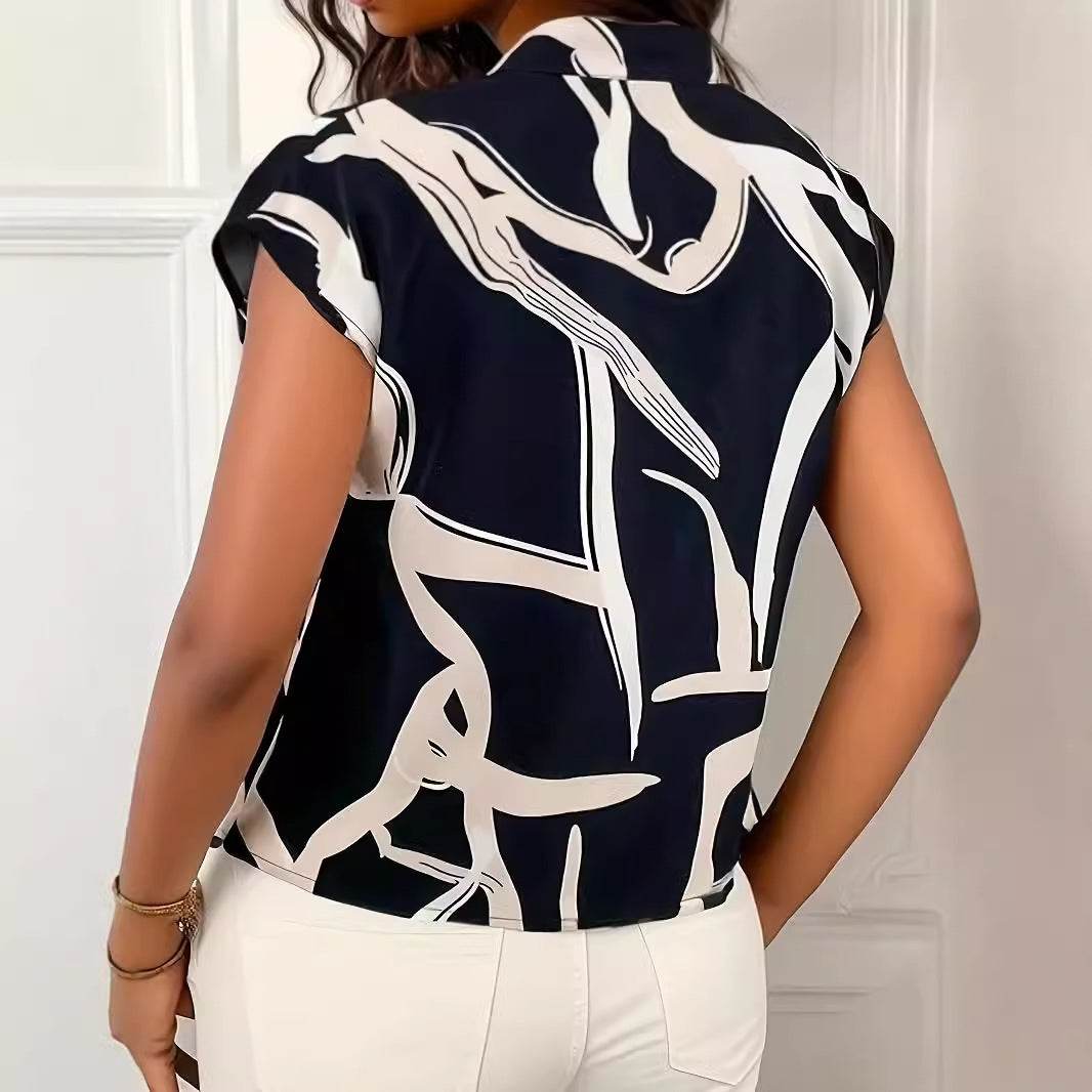 Buycenter Women's Printed Lace-up Top - Fashionable Slim Fit Shirt - Buy Center