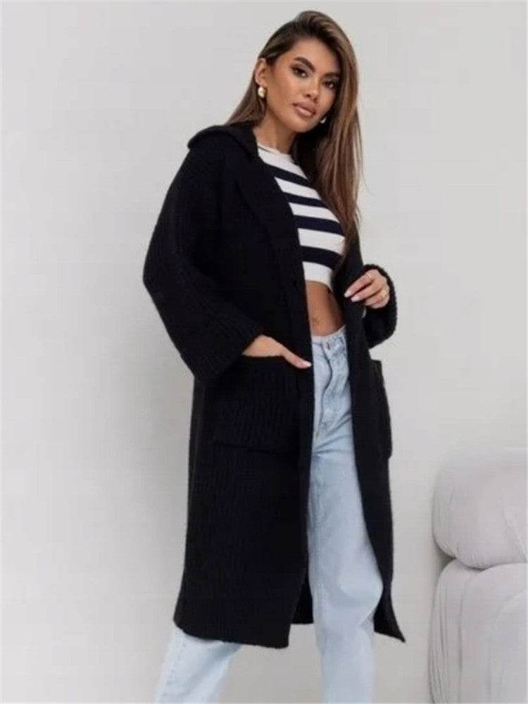 Buycenter Women's Mid-Length Knitted Cardigan - Padded, Pocket Style - Buy Center