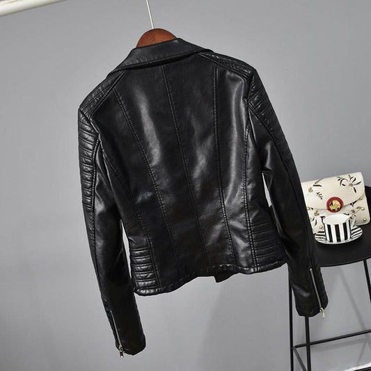 Buycenter Women’s PU Leather Jacket - Short Suit Collar, Stylish & Trendy - Buy Center