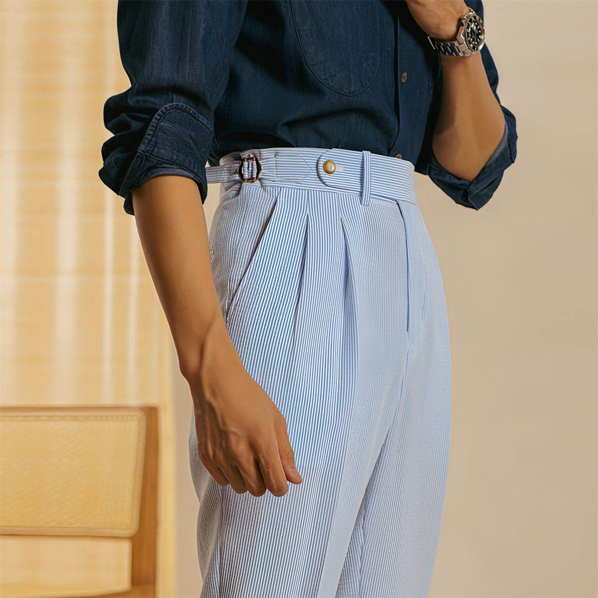 Men's Casual Suit Pants - Loose Harem Style in Trendy Blue for 2025 - Buy Center