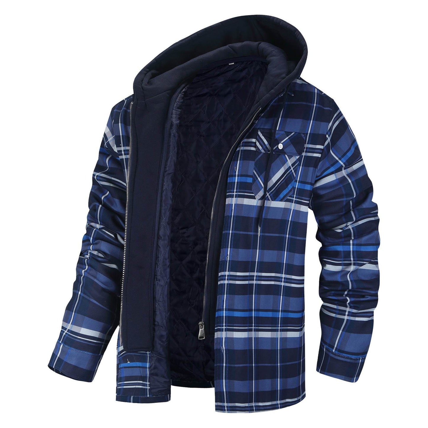 Men's Thick Plaid Hooded Jacket - Stylish Cardigan, Loose Fit for Winter - Buy Center