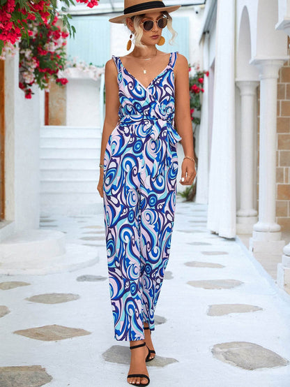 Lotus Leaf Print Female Rompers - Stylish Polyester Trousers for 2025 - Buy Center