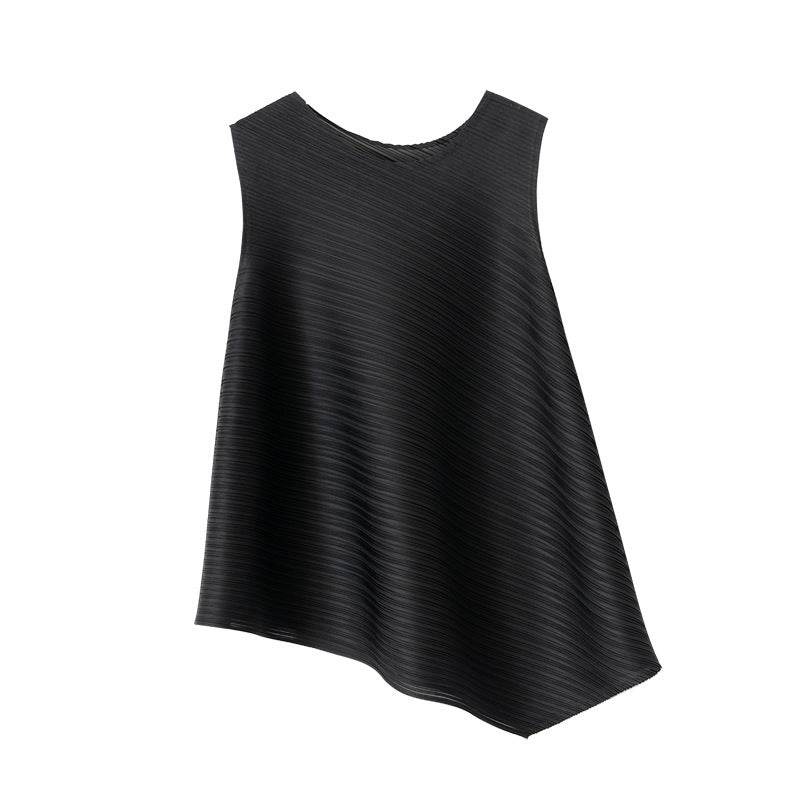 Pleated Women's Slimming T-Shirt - Stylish Sleeveless Fit in Various Colors - Buy Center