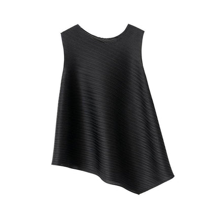 Pleated Women's Slimming T-Shirt - Stylish Sleeveless Fit in Various Colors - Buy Center