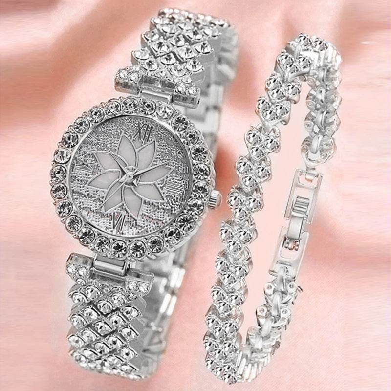 Center Diamond-Embedded Starry Sky Bracelet Watch for Women - Rose Gold & Silver - Buy Center