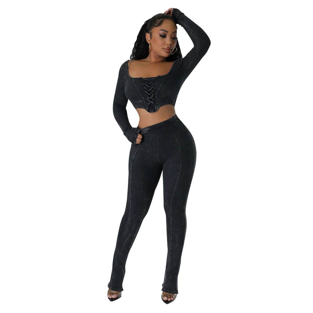 Buycenter Square Collar Skinny Pencil Pants - Stylish Two-Piece Suit - Buy Center
