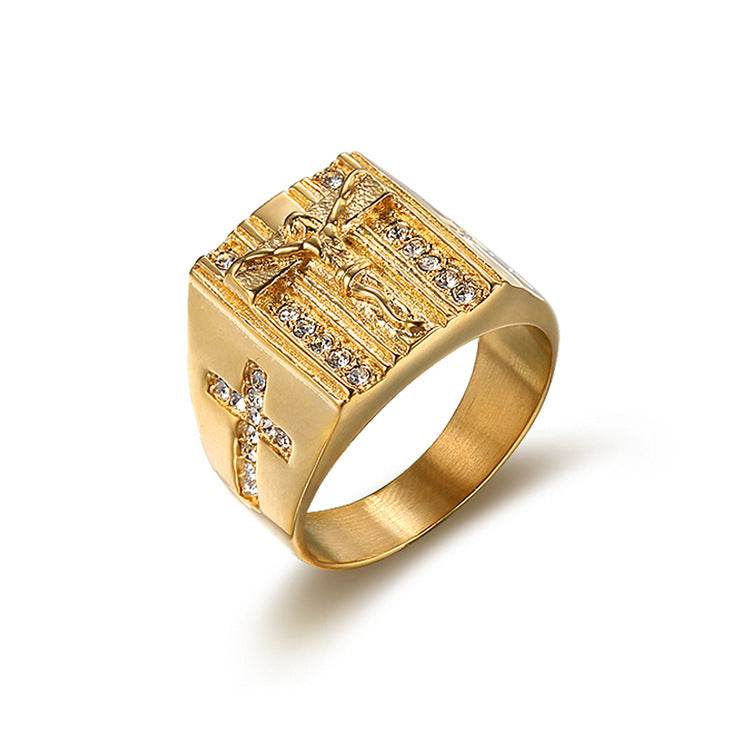 Vintage Men's Jesus Cross Ring - Retro Stainless Steel Jewelry for Him - Buy Center