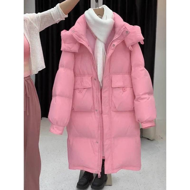 Women's Thickened Hooded Jacket - Stylish Cotton-Padded Mid-Length Pink - Buy Center