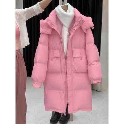 Women's Thickened Hooded Jacket - Stylish Cotton-Padded Mid-Length Pink - Buy Center
