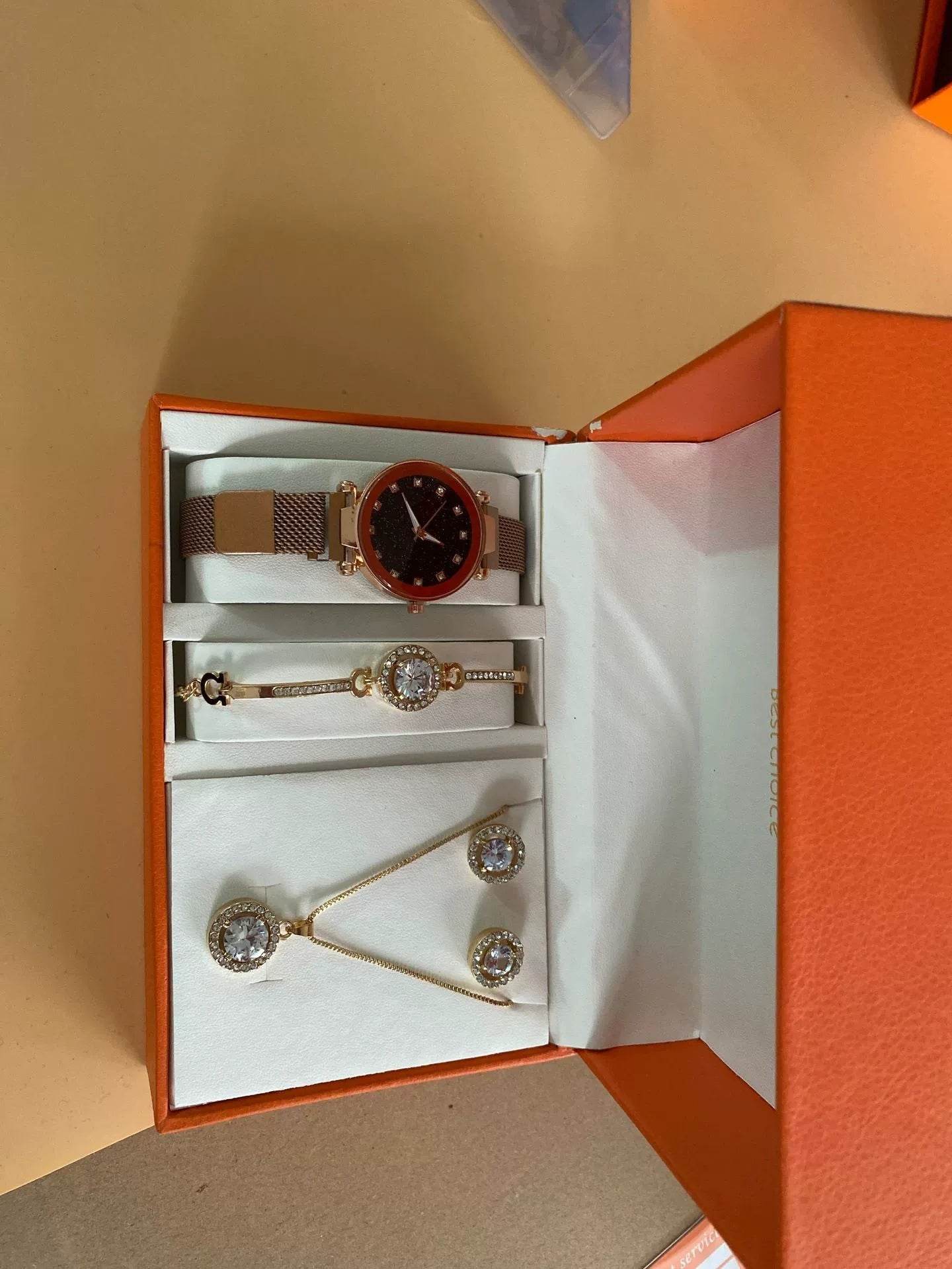 Buycenter Women's 5-Piece Jewelry Set - Watch, Bracelet, Ring & Earrings - Buy Center