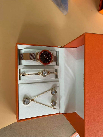 Buycenter Women's 5-Piece Jewelry Set - Watch, Bracelet, Ring & Earrings - Buy Center