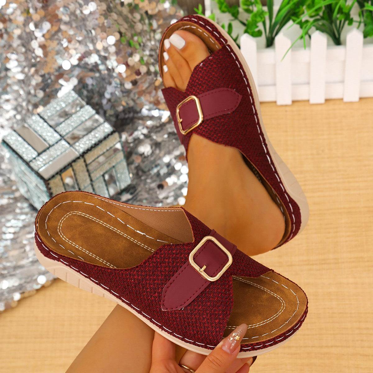 Buycenter Women's Summer Wedge Sandals - Peep-Toe Beach Shoes - Buy Center