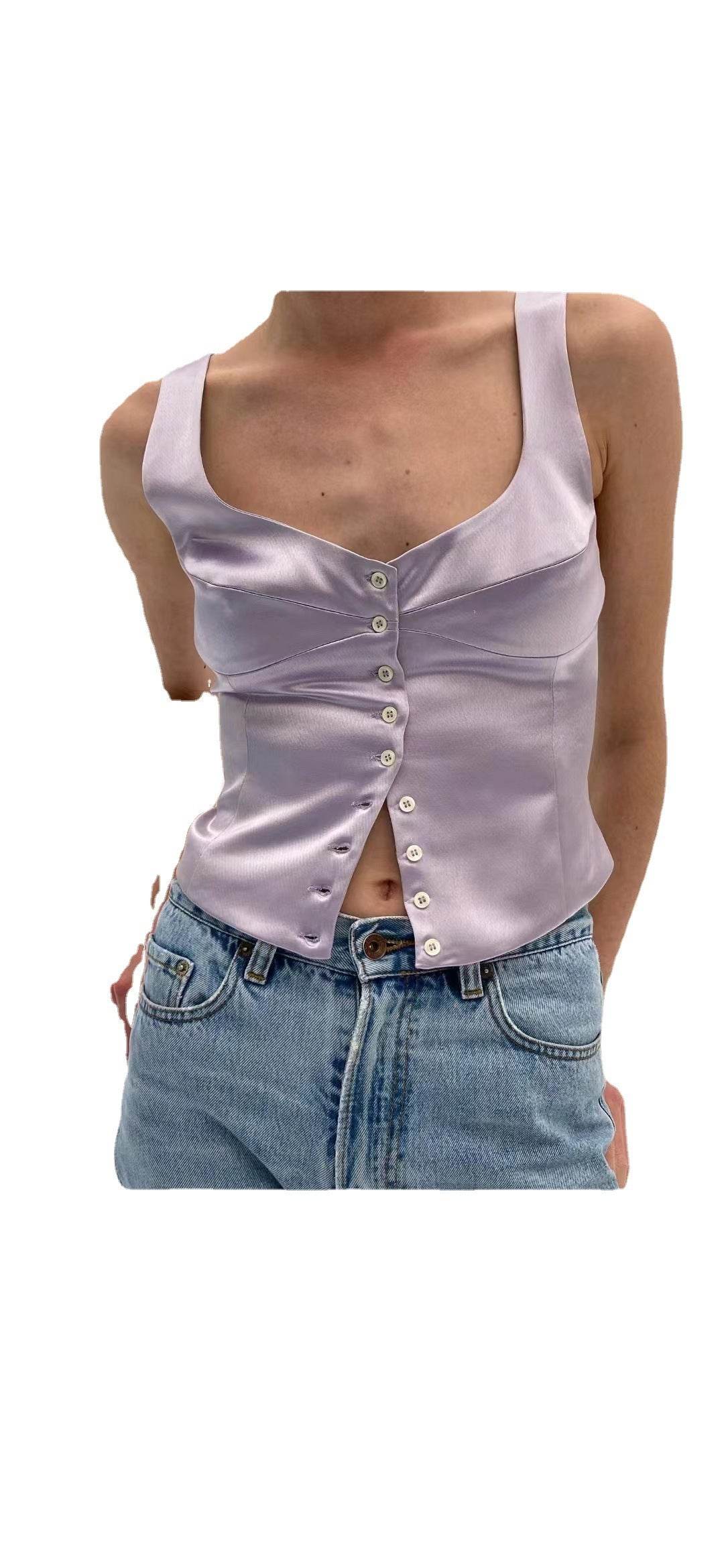 Buycenter Women's Square-Neck Satin Slip Top - Backless & Slim Fit Vest - Buy Center