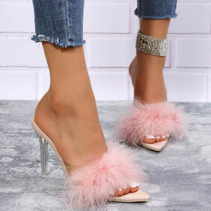 Buycenter Women's High-Heeled Furry Slippers - Stylish & Comfy Design - Buy Center