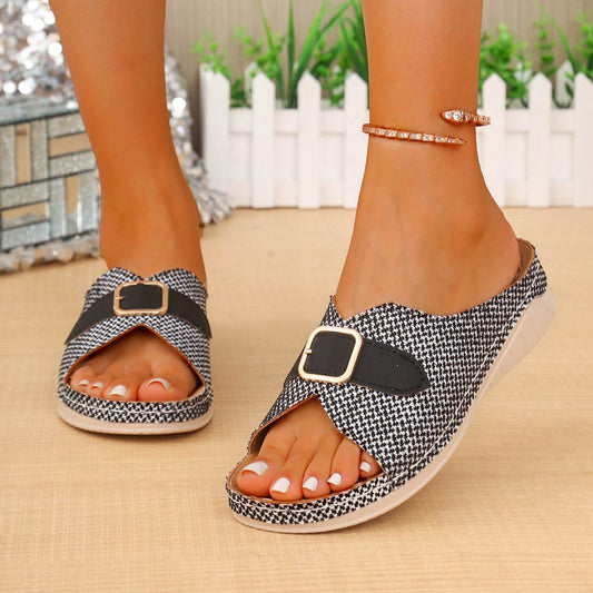 Buycenter Women's Summer Wedge Sandals - Peep-Toe Beach Shoes - Buy Center