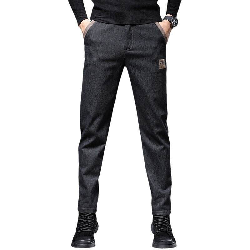 Slim Straight Men’s Pants - High Waist Embroidery Trend in Black and Blue - Buy Center