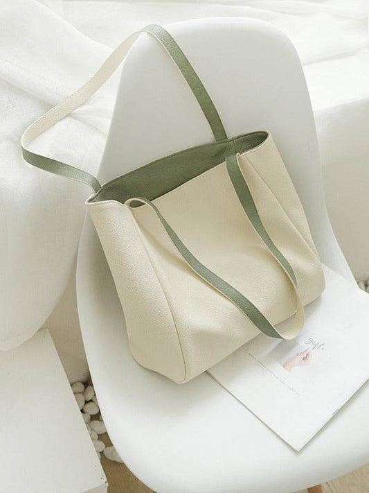 Stylish Contrast Color Tote Bag - Double-Sided PU Design for Modern Fashion - Buy Center