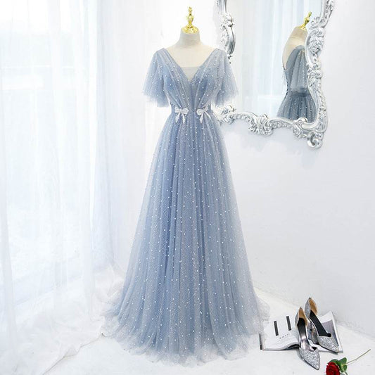 Elegant V-Neck Evening Dress for Women - A-Line High Waist Design - Buy Center