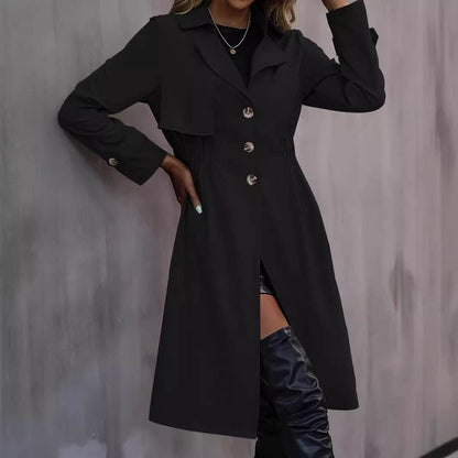 Long Waist Cotton Trench Coat - Stylish Women's Jacket in Khaki & Black - Buy Center