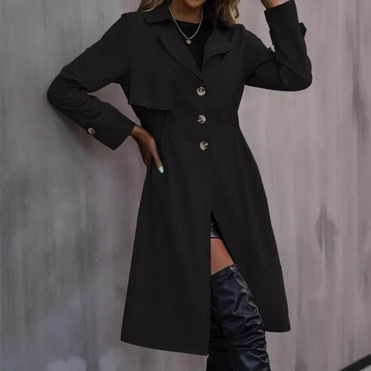 Long Waist Cotton Trench Coat - Stylish Women's Jacket in Khaki & Black - Buy Center