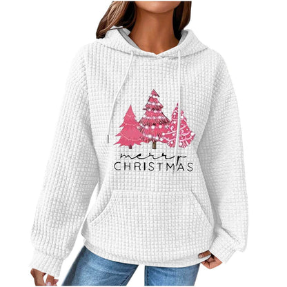 Women's Olive Green Hooded Waffle Sweater - Trendy Patchwork Design - Buy Center