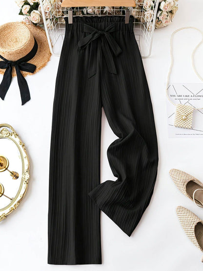 Women's Solid Color Wide Leg Pants - Trendy Belted Style for Every Occasion - Buy Center