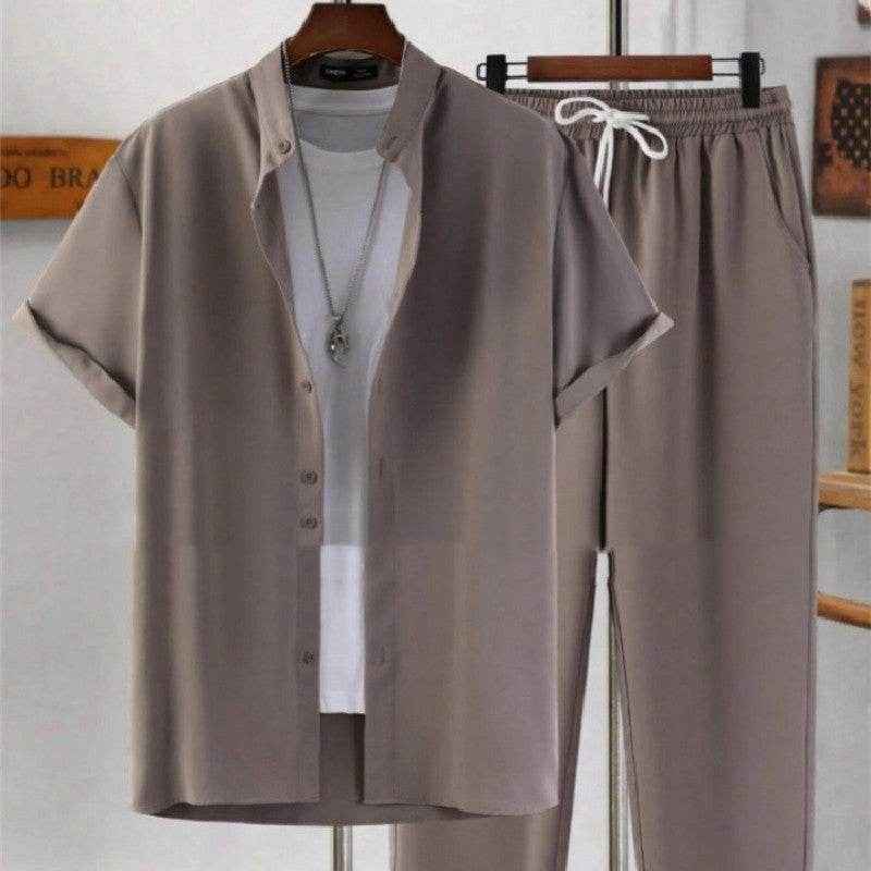 Men's Short Sleeve Cardigan Suit - Casual Summer Shirt & Pants Set