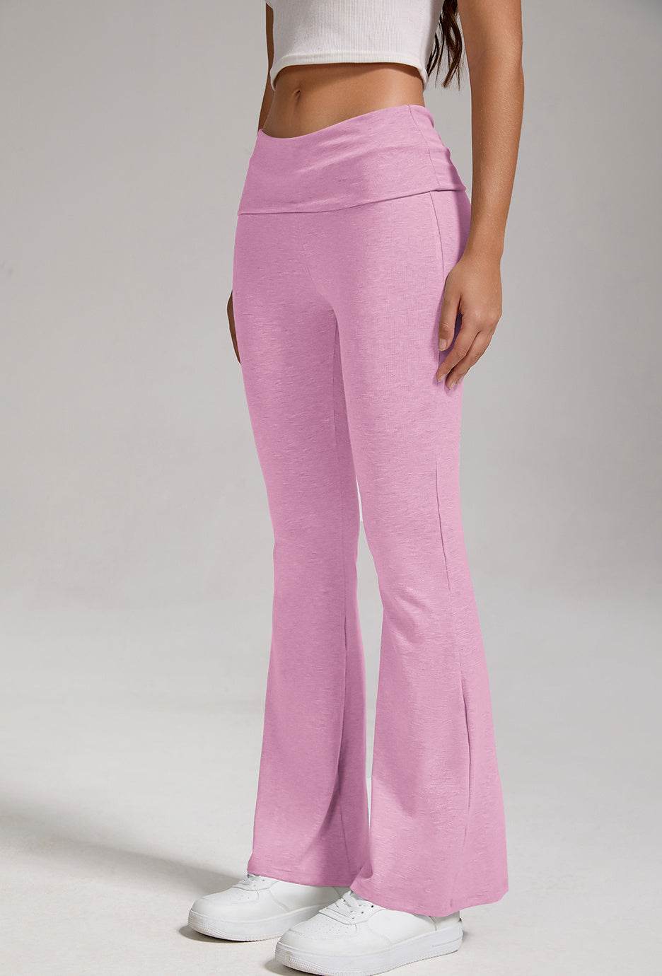 Buycenter Women's Low Waisted Flared Pants - Exposed Navel, Wide Leg - Buy Center