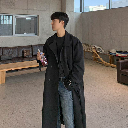 Buycenter Men's Double-Breasted Trench Coat - Stylish Korean Design - Buy Center