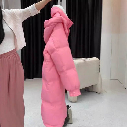 Women's Thickened Hooded Jacket - Stylish Cotton-Padded Mid-Length Pink - Buy Center